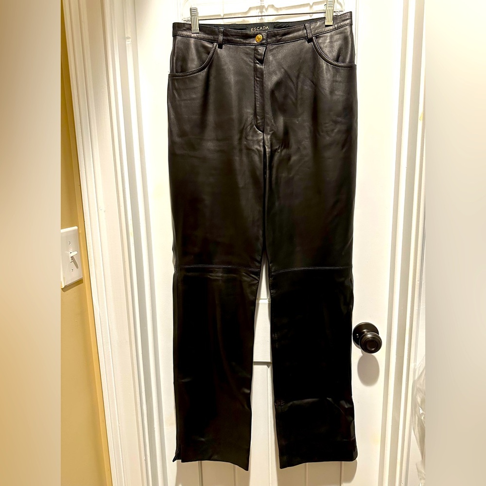 Escada Black Lambskin Leather Pants Size 10 EU Size 40 Super Soft $998